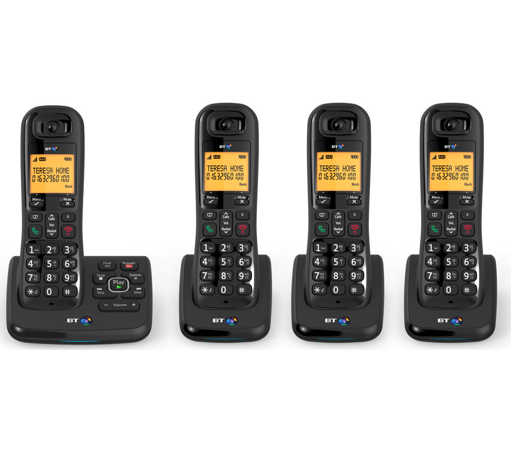 BT XD56 Cordless Phone with Answering Machine - Quad Handsets, Black