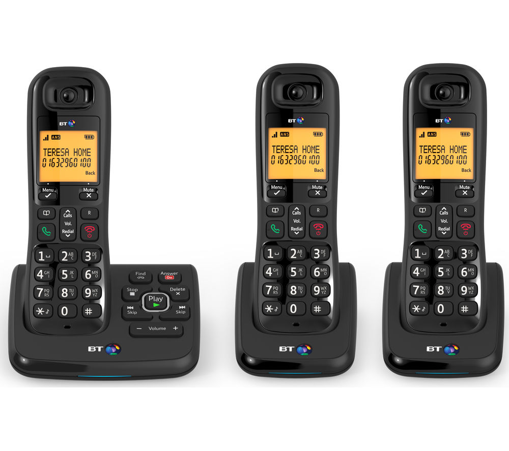 BT XD56 Cordless Phone with Answering Machine - Triple Handsets, Black