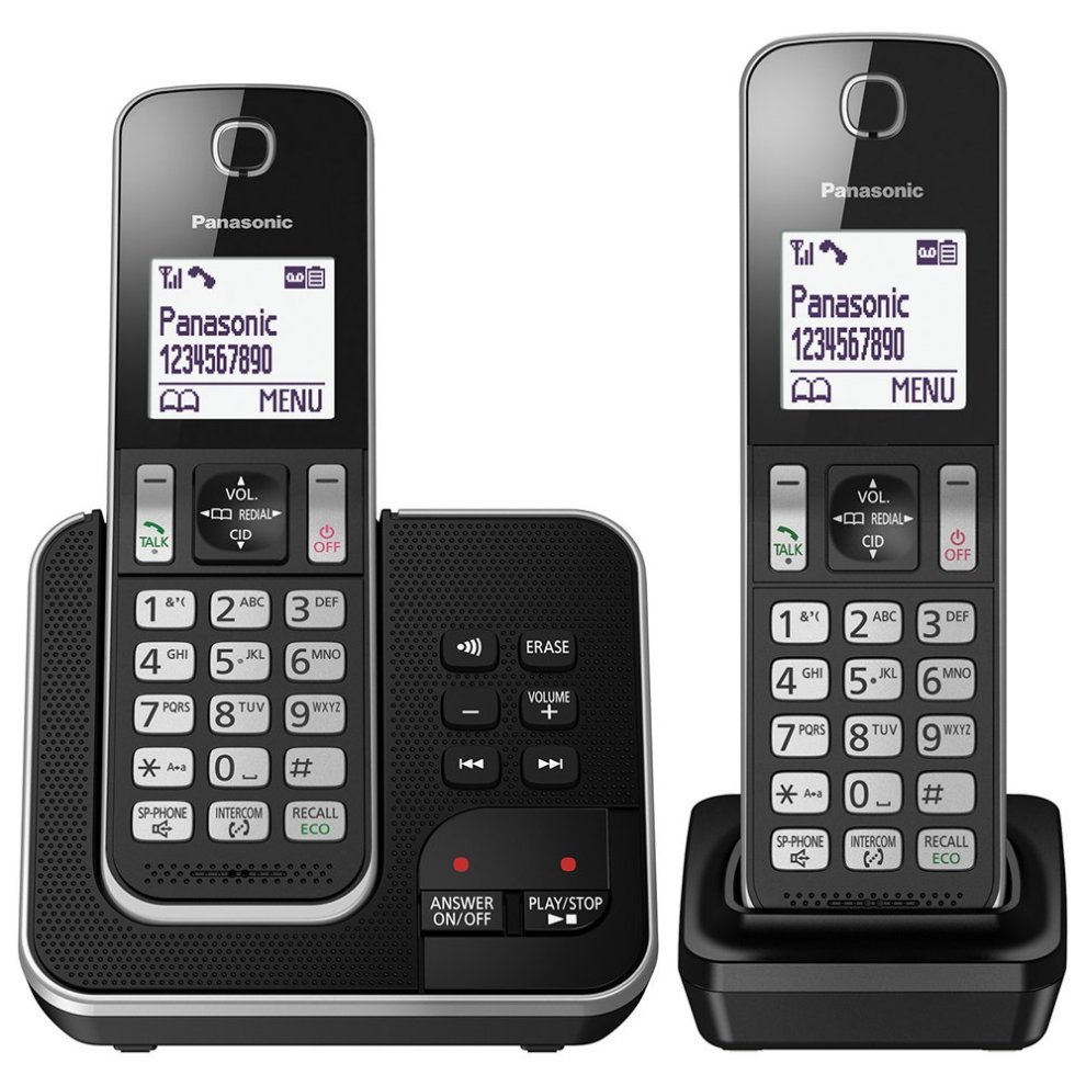 Panasonic KX-TGD322EB Cordless Home Phone with Nuisance Call Blocker and Digital Answering Machine - Pack of 2