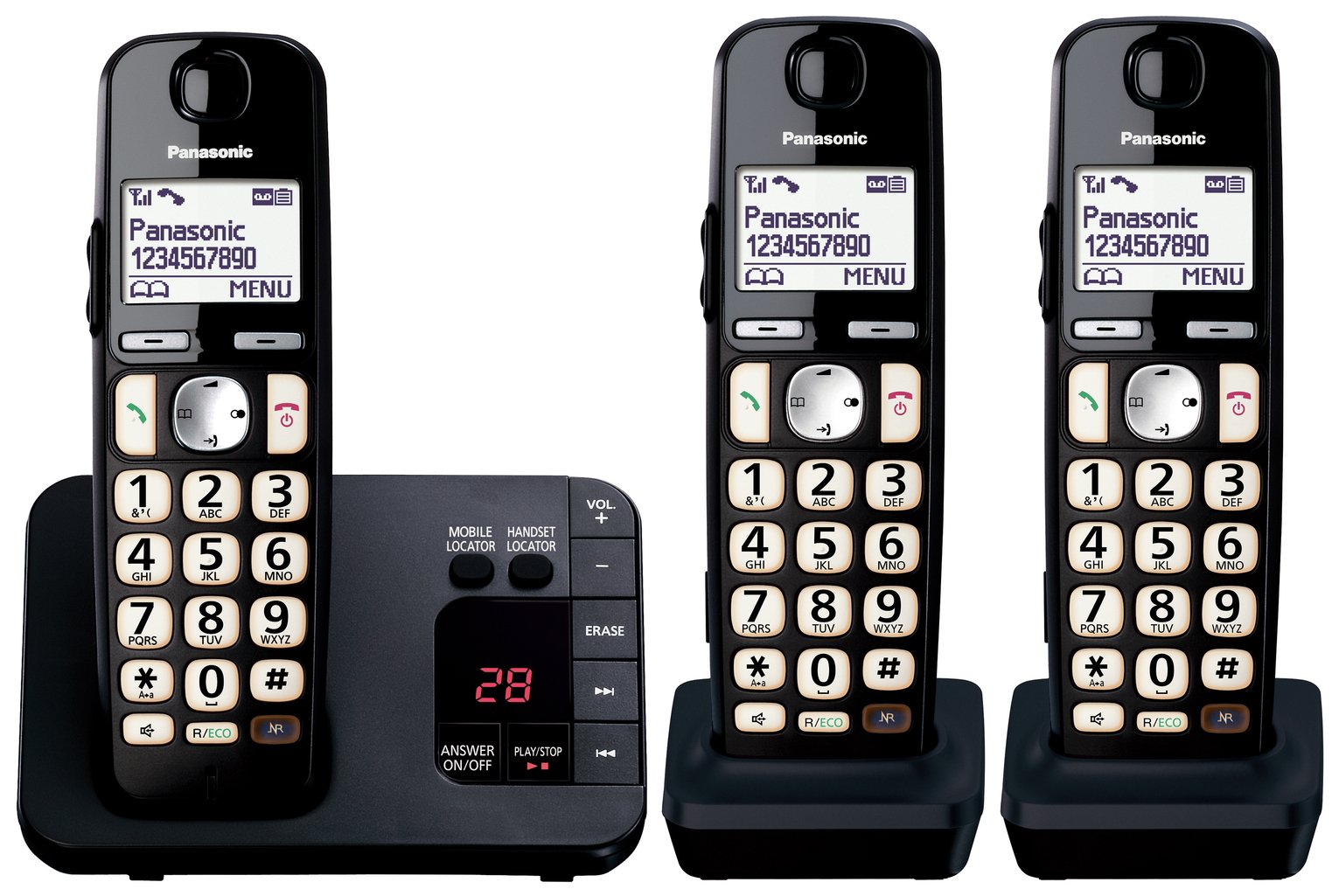 Panasonic KX-TGE723EB Easy Use Cordless Telephone - Triple