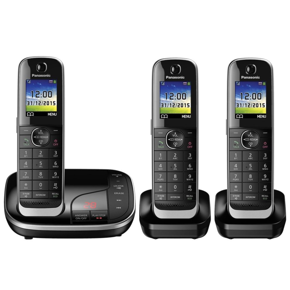 Panasonic 53539 Trio Handset Cordless Home Phone with Nuisance Call Blocker and LCD Colour Display - Black